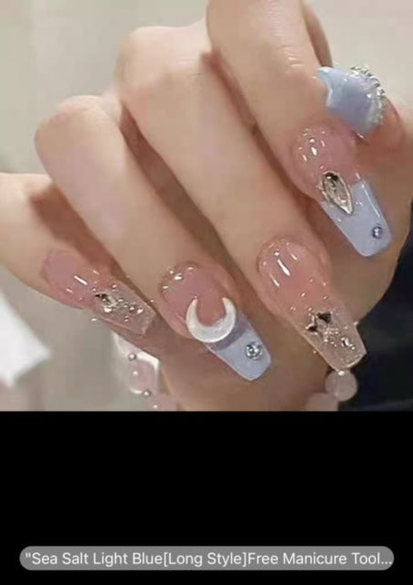 DIY Sea Salt Blue Long Style - Press On Nails - Country Beautie