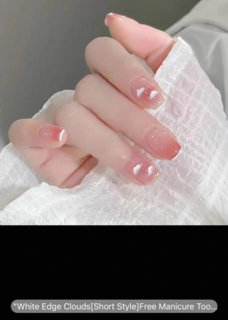 DIY White Edge Clouds Short Style - Press On Nails - Country Beautie