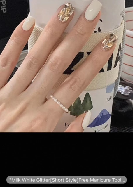DIY Milky White Glitter Short Style - Press On Nails - Country Beautie