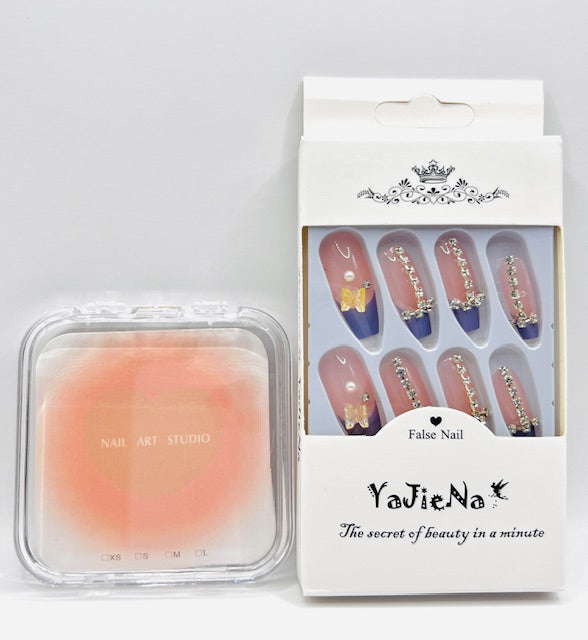 YAJIENA Blood Blue Butterfly Long Style - Press On Nails - Country Beautie