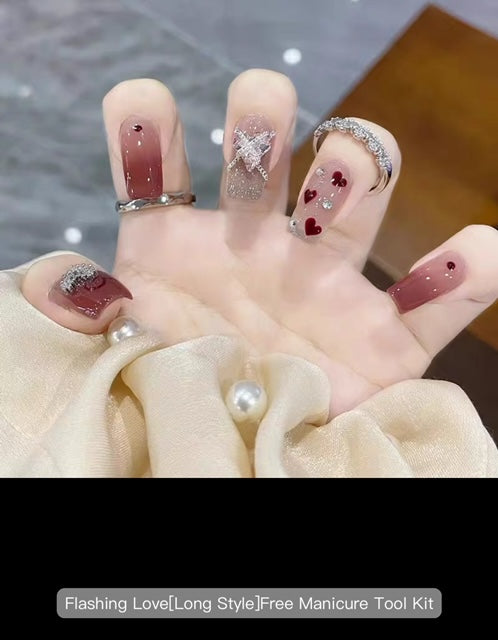 YAJIENA Flashing Love Long Style - Press On Nails - Country Beautie