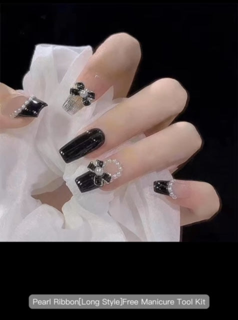 YAJIENA Pear Ribbon Long Style - Press On Nails - Country Beautie