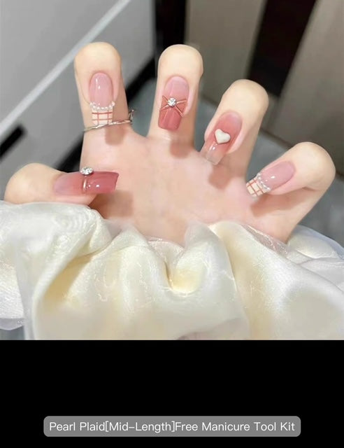YAJIENA Pearl Plaid Mid Length Style - Press On Nails - Country Beautie