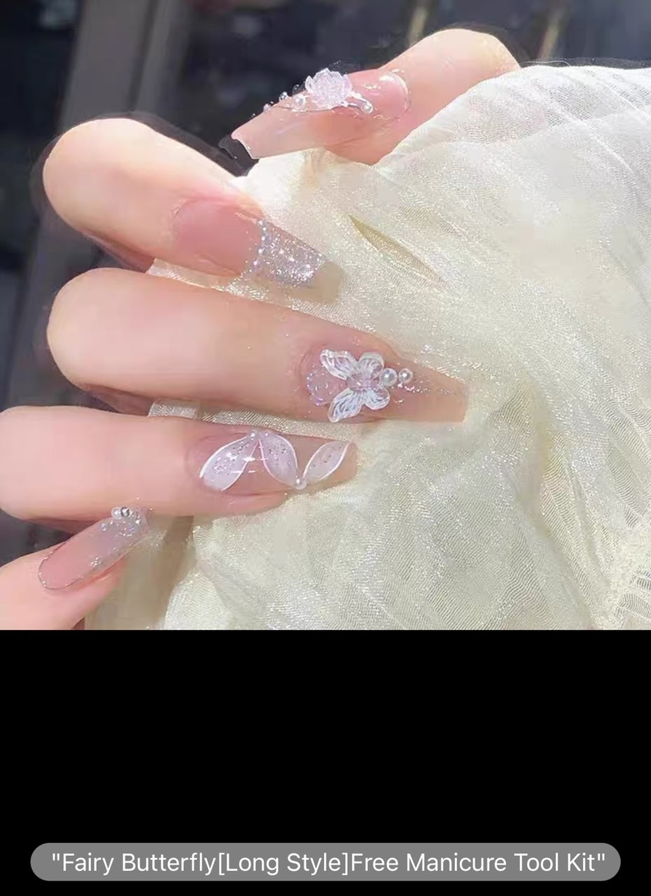 YAJIENA Violet Fairy Butterfly Long Style - Press On Nails - Country Beautie